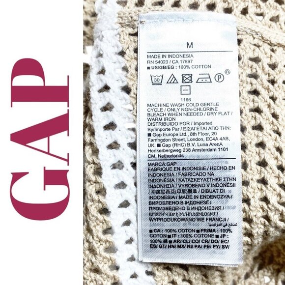 NWT GAP 100% Cotton Coastal Fisherman Tan White Striped V-Neck Sweater, Medium - Picture 5 of 7